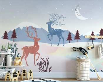 тапети beibehang за домашен интериор, фотообои по поръчка, синьо мультяшное дърво, лосове, на фона на детската стая, декорация на дома Изображение