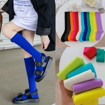 Нови японски обикновена чорапи от телешка кожа Hyuna ярки цветове, корейски студентски дамски чорапи с дълъг ръкав Изображение