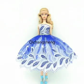 Королевско-синьо дантелено балетное рокля за Барби кукли, дрехи принцеса, Аксесоари за кукли 1/6, 3-слойная пола с пайети, бална рокля, играчка Изображение