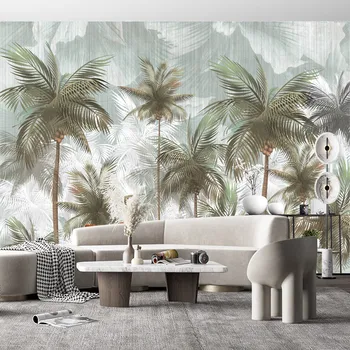 Тропическо растение, тропическа гора, кокосова палма, хол, спалня, самозалепващи се тапети по поръчка, рисувани стенни Изображение