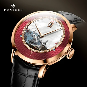 Швейцарската луксозна марка PONIGER, Японски внос на автоматични и механични мъжки часовници с инфинити циферблат, водоустойчив сапфировые часовници P723-2 Изображение
