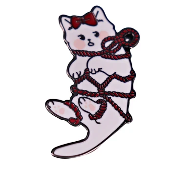 A2056 Сладки емайлирани брошки с изображение на котка от карикатура, бели игли с животни, значки на ревера на раницата, модни бижута, аксесоари, Подаръци Изображение