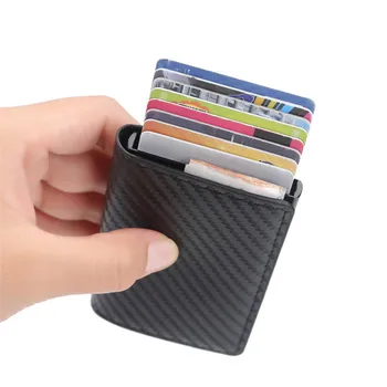 Нов въглеродни влакна RFID заключване мъжки кредитна карта кожена притежателя на банкови карти, портфейл за носене на притежателя на картата защита, портфейл за жени Изображение