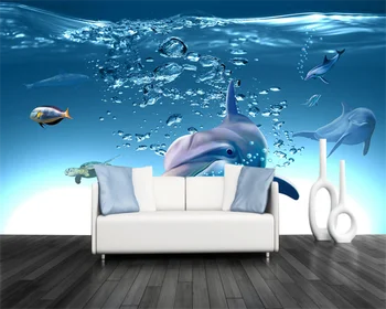 Тапети Papel de parede на поръчка HD син океан подводен свят на 3D делфин ТЕЛЕВИЗИЯ фон монтиране на украса модел от папие-маше Изображение
