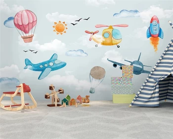 beibehang Персонализирани тапети от папие-маше, скандинавски модерен минималистичен самолет самоличността на балон детска стая фон тапети Изображение