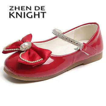 Детски кожени обувки 2023, Пролетно-Есенна нови Обувки Принцеса с Хубав лък за момичета, Детски Ежедневни Обувки с мека подметка Изображение
