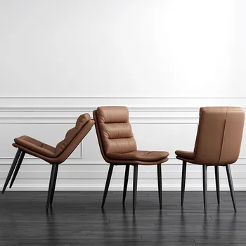 Модерни кожени кът, столове с Ергономичен Мобилен офис акцент Луксозно обяд стол Nordic Cadeiras De Jantar Градинска мебел Изображение
