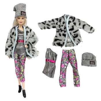 Облекло за кукли NK Barbies, модерно палто, плюшена шапка, панталони, ежедневни облекла за 11,8-инчов кукли BJD, детски подаръци, играчки за момичета Изображение