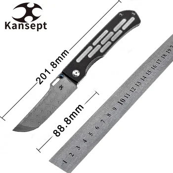 Сгъваеми ножове Kansept Reedus K1041A6 с права облегалка от дамасского титан с черен анодированием и преработка във форма на пръчки Handel за носене EDC Изображение