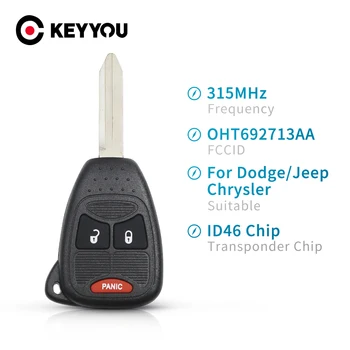 KEYYOU 2 + 1 3 Бутони за Дистанционно Управление на Автомобилен Ключ За Jeep, Dodge, Chrysler Remote Key Fob 315 Mhz ID46 Чип OHT692713AA Изображение