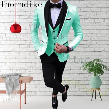Thorndike, Мятно-зелени мъжки Костюми, 3 предмет, Черен Шал С ревери, Ежедневни смокинги за Сватба, Костюми на Младоженеца, Мъжки 2022 (Блейзър + Жилетка + Панталони) Изображение