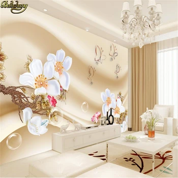beibehang Потребителски фотообои голяма рисувани стенни стикери за стена модерна атмосфера пеперуда цветя на любовта 3D TV фон на стената Изображение