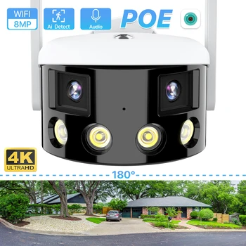 4K 8MP двухобъективная WIFI IP камера 4MP Панорамна камера с ъгъл на видимост от 180 ° POE Помещение за сигурност за откриване на човек iCSee Изображение