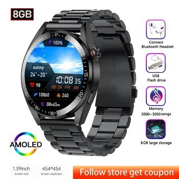 2023 Новите смарт часовници с Екран 454*454, Мъжки, които се показват Винаги Време, Bluetooth-Предизвикателство, 8G Местната Музикална Връзка, TWS Smartwatch За Huawei IOS Изображение