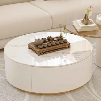 Минималистичен Прост холова маса, кръгла, Луксозен дизайн, масичка за кафе в скандинавски стил, Уникална мебели за дома от камък Muebles Para El Hogar Изображение