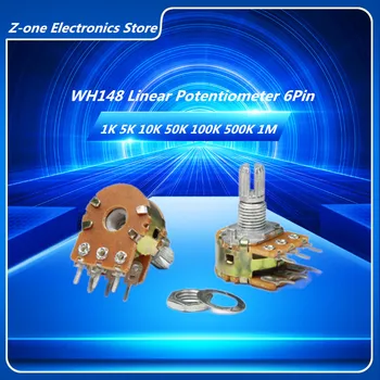 5ШТ WH148 1K 5K 10K 50K 100K 500K 1 М Ом 15 мм и 20 мм и 6-пинов брутния усилвател за двухпроводных конусни ротационни потенциометрических резистори Изображение
