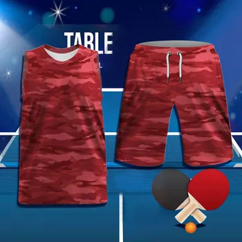 Червени камуфляжные тениски за тенис на маса за мъже/жени, Дрехи за пинг-понг, потници за тенис на маса, Ризи за тенис на маса + шорти, спортни костюми Изображение