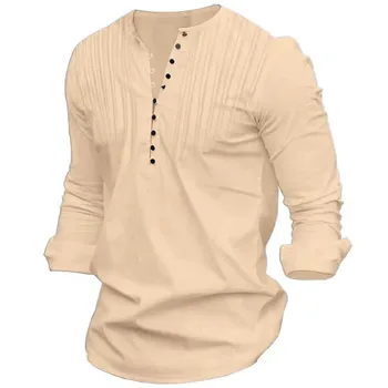 2023 Нова Мода бельо памучен риза с дълъг ръкав за Мъже Casual Социална Бизнес мъжки Ежедневни Облекла Изображение