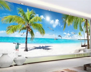 3DBEIBEHANG Голяма изработени по поръчка фотообоя HD 10 м пейзаж живопис от кокосови палми огромен хол ТЕЛЕВИЗИЯ фон монтаж на стена за украса Изображение