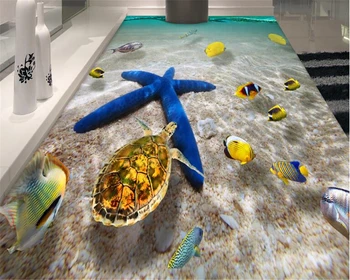 beibehang Sea World етикети на подови плочки за баня, дебели водоустойчиви и износоустойчиви PVC самозалепващи 3D тапети papel de par Изображение