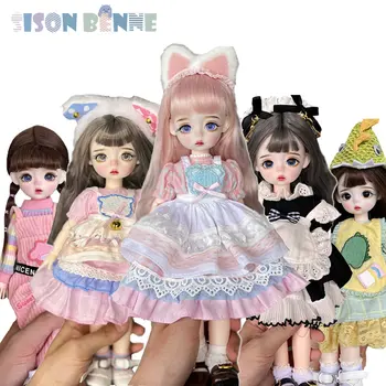 SISON BENNE 1/6 BJD Кукла Тялото на Момичето с дрехи, Костюми, перуки, Грим за лице, Пълен комплект, Сладка кукла-играчка Изображение