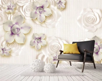 WELLYU3D Съвременните екологични триизмерни тапети с дърворезба по нефриту, бяла орхидея, цвете, тапети и в китайски стил, домашен декор Изображение