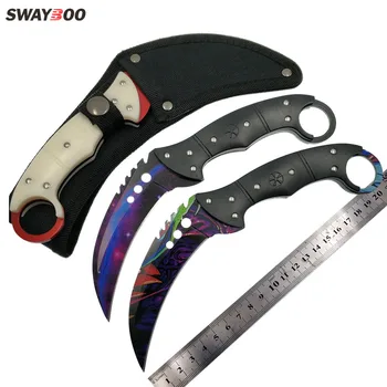 Swayboo Doppler Cs Go Талон Knife Fade Counter Strike Черно Тактически Походный Нож С Фиксирано Острие За Улицата Изображение
