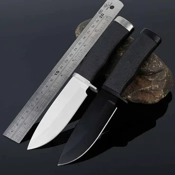 Swayboo, походный нож за оцеляване с фиксирано острие от неръждаема стомана, сребро, тактически нож в обвивка, черен с гумена дръжка Изображение
