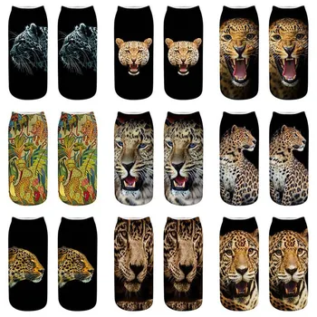 3 чифта Нови горещи женски чорапи с 3D печат, унисекс, новост за момичета, летни чорапи, леопардовые дамски чорапи Meias, забавни дамски чорапи с ниска щиколоткой Изображение