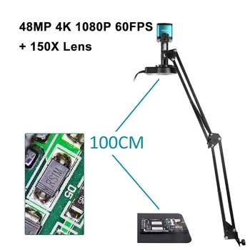 48MP 1080P HDMI USB Цифров Микроскоп Промишлен Видеомикроскоп Помещение 1X-150X Увеличение C Монтиране на Обектива се Използва за Ремонт на Запояване Изображение
