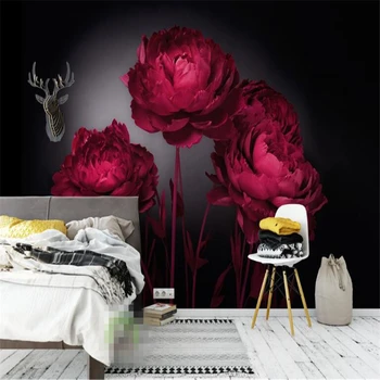 wellyu на Вълната по-голяма стенопис романтична червена роза ТЕЛЕВИЗИЯ фон стена дневна спалня фон стенопис фотообои Изображение
