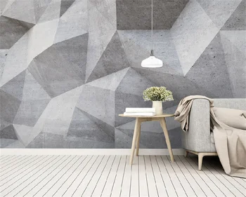 Скандинавски модерен минимализъм, абстрактни триизмерни геометрични линии, хол, спалня, телевизор, разтегателен, на фона на сивата стенопис Изображение