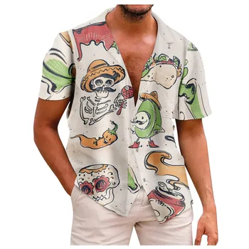 Дизайнерски елегантни ризи за мъже 2023, лятна риза с къс ръкав и копчета, модни и ежедневни плажната свободна хавайска риза camisa hombre Изображение