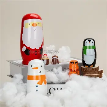 5 Слоеве на гнездене кукли с Пингвин на Дядо Коледа, wooden снежен човек, българско гнездо, детска играчка за рожден Ден, Коледа, Подарък за Ден за защита на децата Изображение