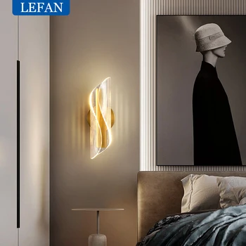 Модерен, минималистичен и стилен led монтиран на стената лампа за декор дневен тракт, коридор, спалня, златни стенни лампи, лампи, тоалетна масичка Изображение