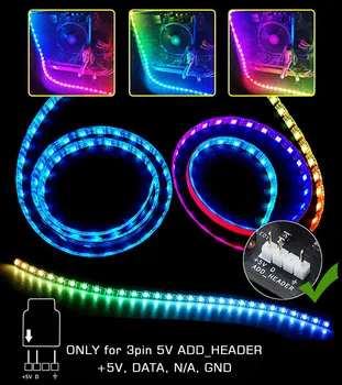 Led лента WS2812B RGB за ASUS AURA SYNC/MSI Mystic Light Sync/ GIGABYTE RGB Fusion 2.0 (5V 3-контактни адресируеми led заглавия) Изображение