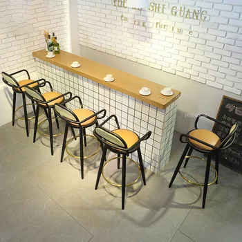 Обичай дизайнерски бар столове от ратан Кухненски Мебели модерен и луксозен Висок Бар стол с подлакътници-Часова рецепция Кафе Бар стол Изображение