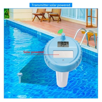 Слънчев дигитален термометър за басейна, безжичен монитор температура и влажност на въздуха в басейна, водоустойчив външните плаващи термометри Изображение