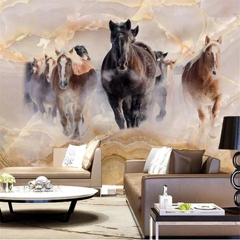 Custom wallpaper 3d papel de parede running horse background wall living room, bedroom restaurant стенопис тапети за стени, на рула Изображение