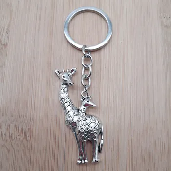 Ключодържател с пискюл 54x22 мм минава жираф, елен, античен посеребренный висулка, направи си сам, мъжки автомобил, халка за ключове с камък рожден ден, подарък бижута Изображение