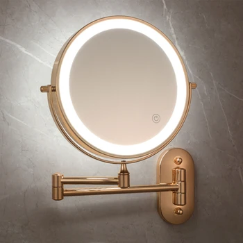 8-инчов Огледало За Грим Матирано Златното 3x/5x/7x/10x Увеличение Двустранно USB Зареждане За Баня-3 цветове на светлината Умни Козметични Огледала Изображение