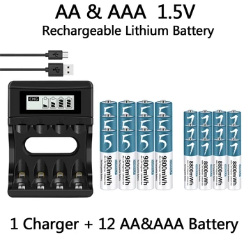 100% Оригинална батерия AA/AAA от 1,5, полимерна литиево-йонна батерия 1,5 В, батерията AA/AAA с USB-зарядно устройство Изображение