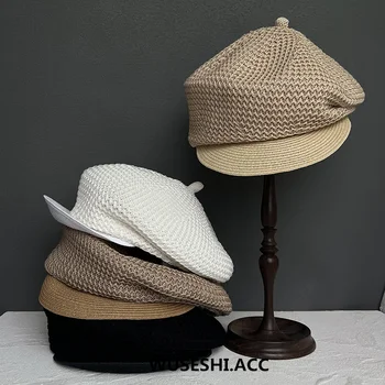 Лятото Дишащи тъкани ретро-барети, корейската версия, модна тенденция зашити шапка вестникарче, персонални ниша дамски шапки Изображение