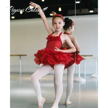 2016 Ново записване, детско балетное рокля с червени пайети, къса поличка за бебешка торта, женски секси с костюм на бретелях, дрехи за тренировки за възрастни Изображение