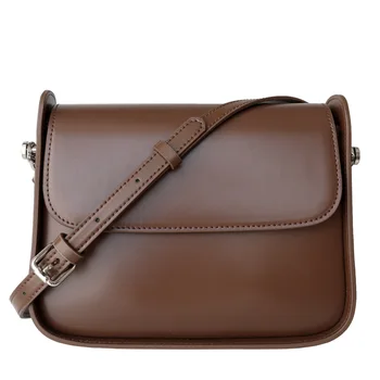 2022 Нова кожена корея чанта през рамо, флип-надолу универсален модерен малка квадратна чанта, текстурная дамска чанта-месинджър от естествена кожа Изображение