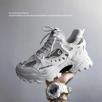 Мъжки маратонки на платформа, дишаща масивна обувки, мъжки маратонки, градинска спортни обувки дантела, обувки за ходене D2H45 Изображение
