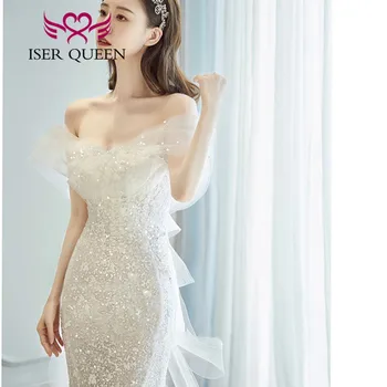 Сватбена рокля на Русалка с открити рамене 2023, Нов стрелка с форма на струята, Светъл тюл, Поздрав Булка, сватбени рокли за Жени WD8049 Изображение
