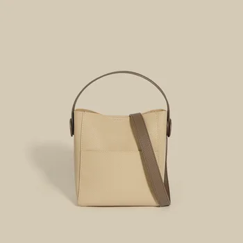 Нови модни чанти от естествена кожа, за жени, луксозни дизайнерски чанти през рамо, проста текстурная чанта-кофа, голяма чанта голям-месинджър Изображение