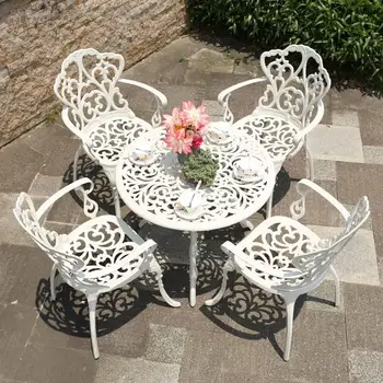 Маси и столове от алуминий, градина във вътрешния двор, хотелска мебел, Тераса, комбиниран метален кръгла маса за почивка Изображение