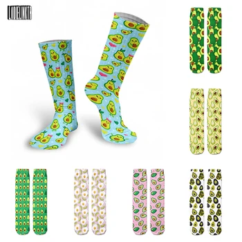 Тенденцията чорапи с авокадо в стил харадзюку за жени, мультяшная скъпа храна, забавни улични дълги памучни чорапи, ярки мъжки летни чорапи до прасците Изображение